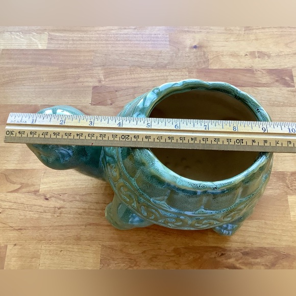 SOLD - Green Glazed Ceramic Turtle Planter - Picture 8 of 8